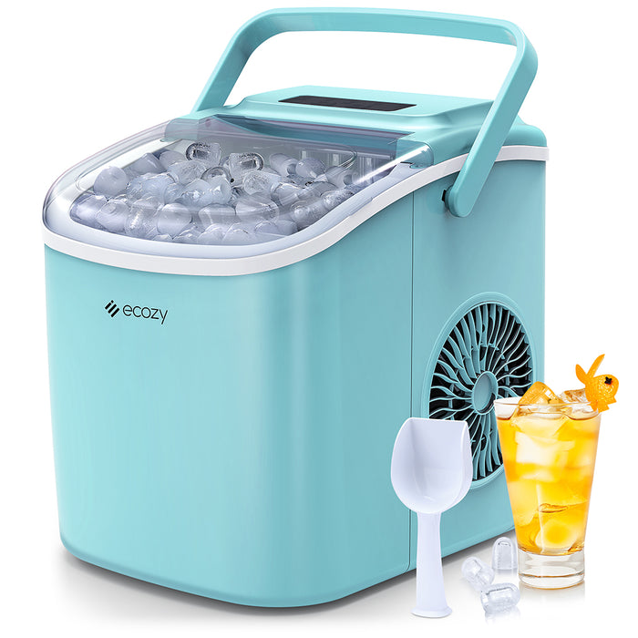 ecozy Countertop Ice Maker, Portable Ice Maker with Self-Cleaning, 9 Bullet Ice Cubes in 6 Mins, 26lbs/24Hrs, Ice Maker Machine with Ice Bags, Handle, Standing Scoop and Basket, Green
