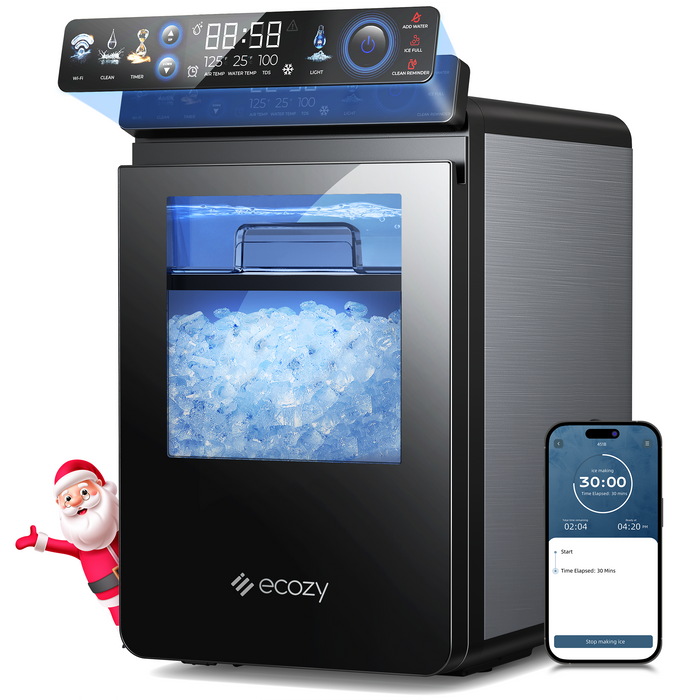 ecozy Smart Nugget Ice Maker Countertop, First Full-Color Smart Panel Ice Machine with APP Control, Double-Layer Insulation, 44 lbs/24H Soft Pellet Chewable Ice, Pull-Out Water Tank, Self-Cleaning