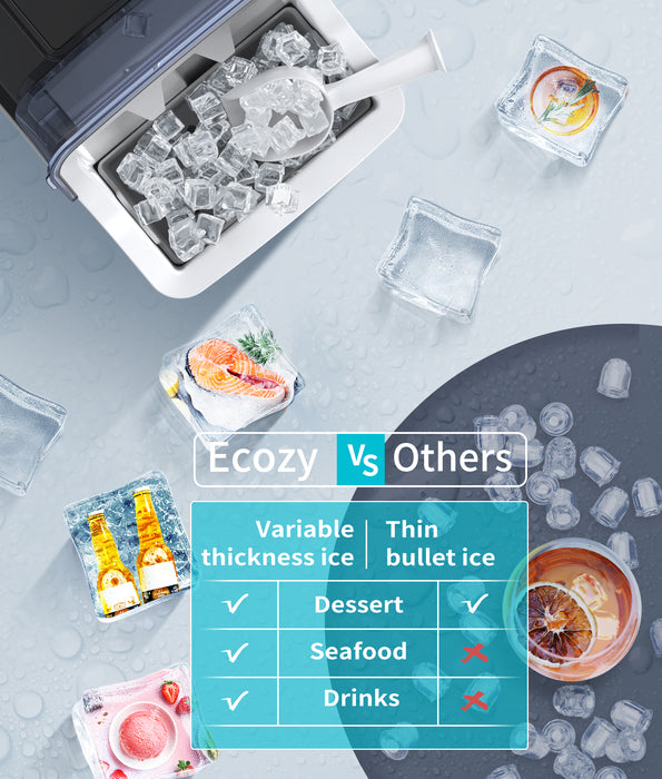 ecozy Ice Cube Maker Countertop, 45 lbs Per Day Ice Machine, 24 Cubes Ready in 13 Mins, Self-Cleaning Function, Perfect for Home Kitchen Bar Party Office, Stainless Steel