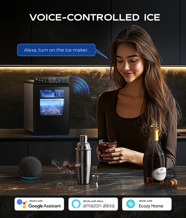 ecozy Smart Nugget Ice Maker Countertop, First Full-Color Smart Panel Ice Machine with APP Control, Double-Layer Insulation, 44 lbs/24H Soft Pellet Chewable Ice, Pull-Out Water Tank, Self-Cleaning