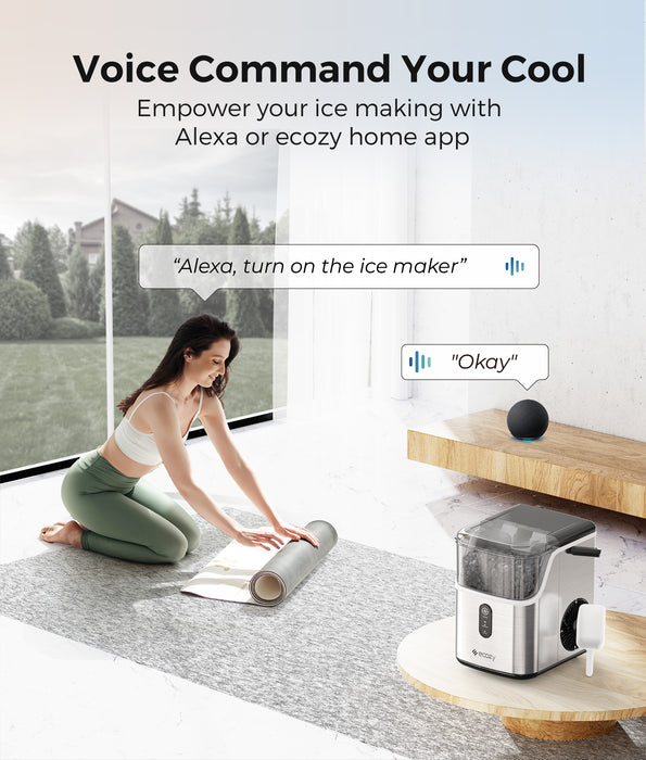 ecozy Smart Nugget Ice Maker Countertop, Pebble Ice Maker with 35lbs/24H Soft Chewable Ice, Self-Cleaning Ice Machine with Voice Control for Home Kitchen Party Bar Office, Stainless Steel