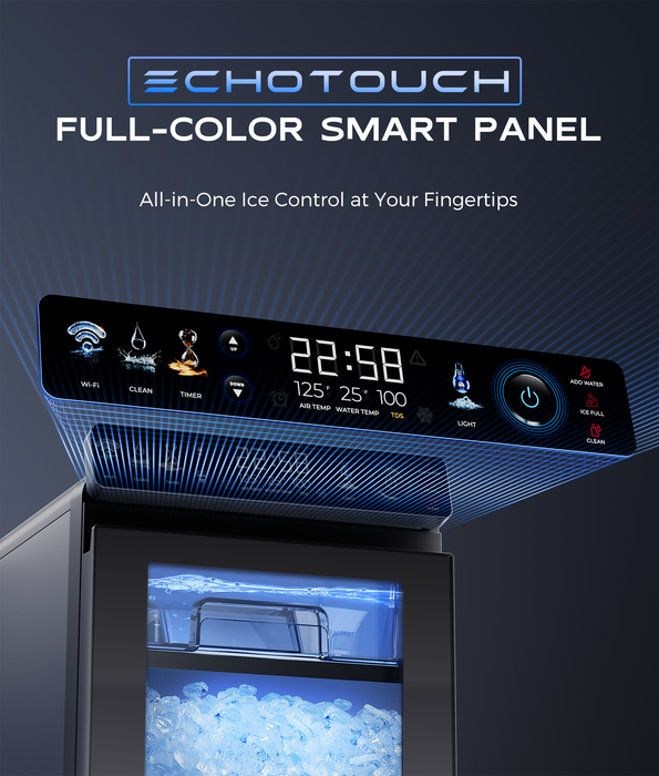 ecozy Smart Nugget Ice Maker Countertop, First Full-Color Smart Panel Ice Machine with APP Control, Double-Layer Insulation, 44 lbs/24H Soft Pellet Chewable Ice, Pull-Out Water Tank, Self-Cleaning