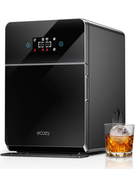 ecozy 2" Clear Ice Ball Maker with CrystalRocks Technology, 4 pcs in 40 Mins, 144 pcs/Day, Sphere Ice Maker with Enhanced Insulation, Automatic Water Supply, Self-Cleaning for Whiskey & Bourbon