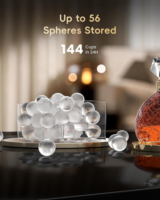 ecozy 2" Clear Ice Ball Maker with CrystalRocks Technology, 4 pcs in 40 Mins, 144 pcs/Day, Sphere Ice Maker with Enhanced Insulation, Automatic Water Supply, Self-Cleaning for Whiskey & Bourbon