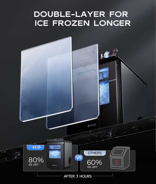 ecozy Smart Nugget Ice Maker Countertop, First Full-Color Smart Panel Ice Machine with APP Control, Double-Layer Insulation, 44 lbs/24H Soft Pellet Chewable Ice, Pull-Out Water Tank, Self-Cleaning