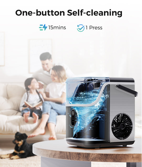 ecozy Smart Nugget Ice Maker Countertop, Pebble Ice Maker with 35lbs/24H Soft Chewable Ice, Self-Cleaning Ice Machine with Voice Control for Home Kitchen Party Bar Office, Stainless Steel
