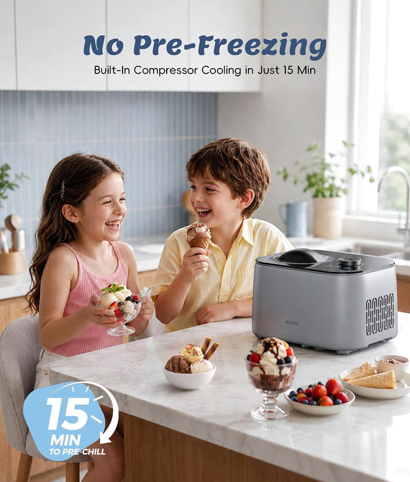 ecozy Ice Cream Maker, 2.1 Pint No Pre-Freezing with Automatic Compressor  IC-HI103C