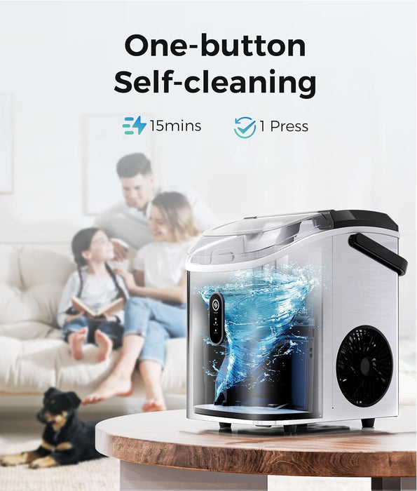 ecozy Smart Nugget Ice Maker Countertop, Portable Pebble Ice Machine with Voice Control, 33lbs/24H Soft Chewable Ice, Self-Cleaning Pellet Ice Maker with APP WiFi for Kitchen Party, Stainless Steel