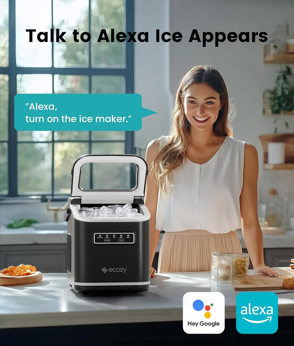 ecozy Smart Ice Maker, Portable Ice Makers Countertop with App Remote & Voice Control, 9 Bullet Ice Cubes in 6 Mins, 26lbs/24Hrs, Self-Cleaning, Quiet Ice Maker Machine for Home Kitchen Office RV