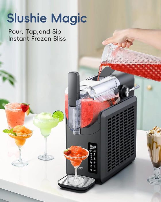 ecozy Slushie Machine 24-Hour Timer & Cooling, No Ice Needed, 68 oz Slushy Machine for Home with Touch Screen, Auto Cleaning, 5 Preset Programs Frozen Drink Maker for Margaritas, Frappés, Milkshake