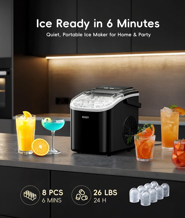 ecozy Portable Countertop Ice Maker, 8 Cubes in 6 Mins IM-BS262C