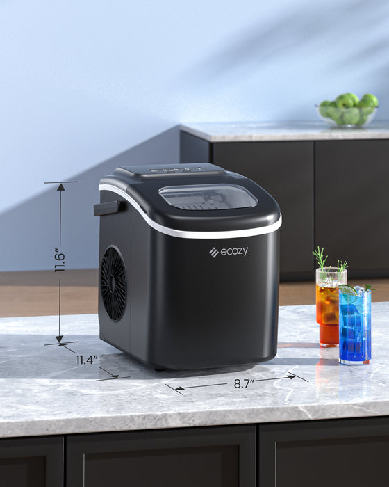 ecozy Ice Makers Countertop Updated, Portable Ice Machine with Carry Handle, Ice in 6Mins, 26 lbs/Day, Auto-Cleaning Ice Maker with Basket and Scoop, for Home/Kitchen/Camping/RV