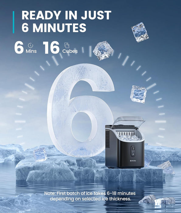 ecozy Ice Cube Makers Countertop, 33lbs Per Day Portable Ice Machine, Self-Cleaning Ice Maker Machine with 1.5L External Water Tank for Home Office Party Bar