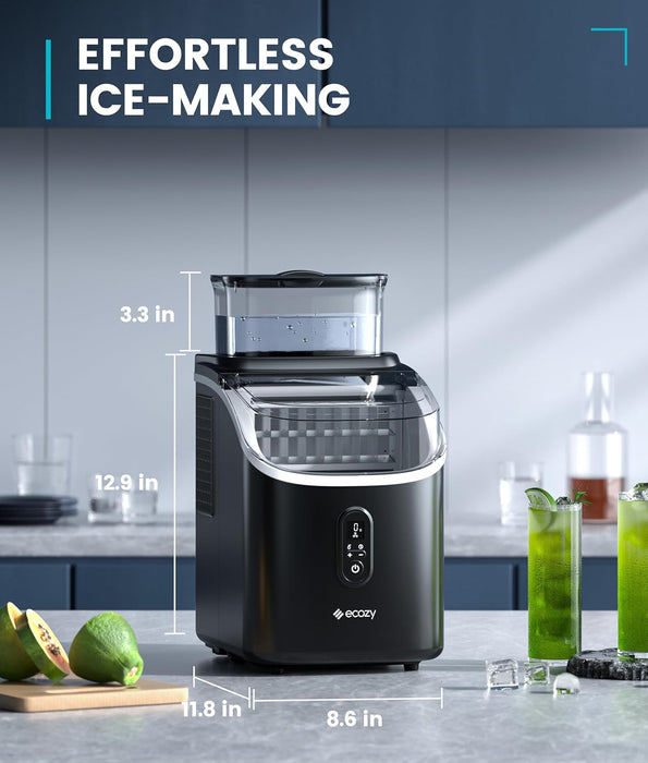 ecozy Ice Cube Makers Countertop, 33lbs Per Day Portable Ice Machine, Self-Cleaning Ice Maker Machine with 1.5L External Water Tank for Home Office Party Bar