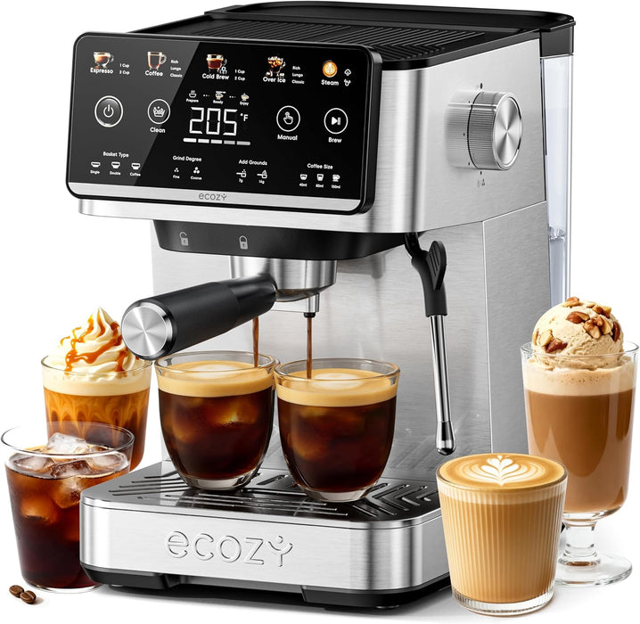 ecozy 4-in-1 Espresso Machine and Coffee Maker Combo with Milk Frother