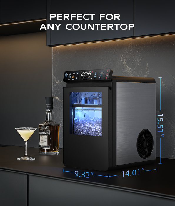 ecozy Smart Nugget Ice Maker Countertop, First Full-Color Smart Panel Ice Machine with APP Control, Double-Layer Insulation, 44 lbs/24H Soft Pellet Chewable Ice, Pull-Out Water Tank, Self-Cleaning