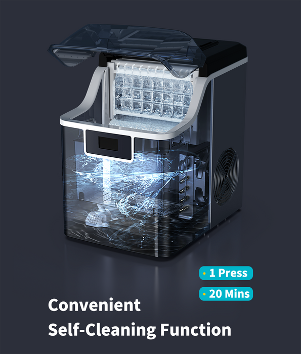 ecozy Ice Cube Maker Countertop, 45 lbs Per Day Ice Machine, 24 Cubes Ready in 13 Mins, Self-Cleaning Function, Perfect for Home Kitchen Bar Party Office, Stainless Steel