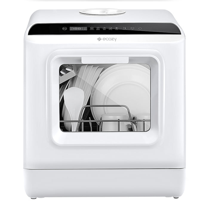ecozy Portable Dishwasher Countertop, Mini Dishwasher with a Built-in 5L Water Tank, No Hookup Needed, 6 Washing Programs, Extra Air Drying Function for Apartments, Camping and RV