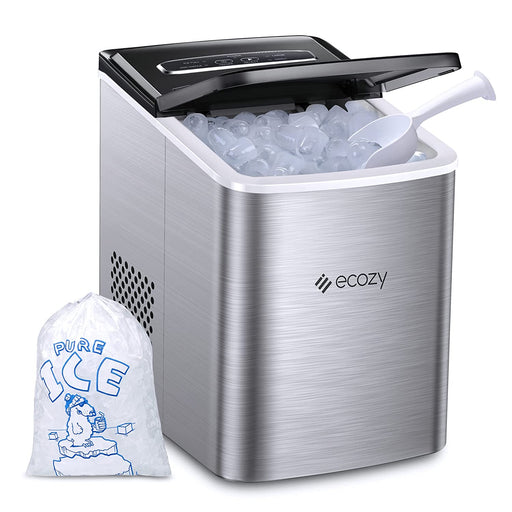 ecozy Nugget Ice Maker Countertop - Chewable Pellet Ice Cubes, 33 lbs Daily  Output, Stainless Steel Housing, Self-Cleaning Ice Machine with Ice Bags