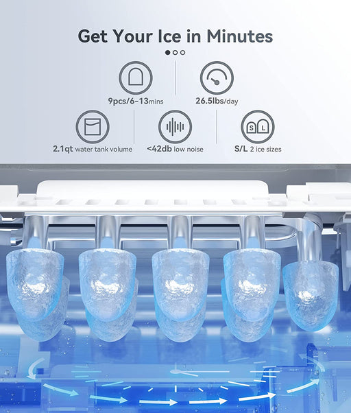 ecozy Portable Ice Makers Countertop, 44lbs Per Day, 24 Cubes Ready in 13  Mins, 2 Ways to Add Water - AliExpress