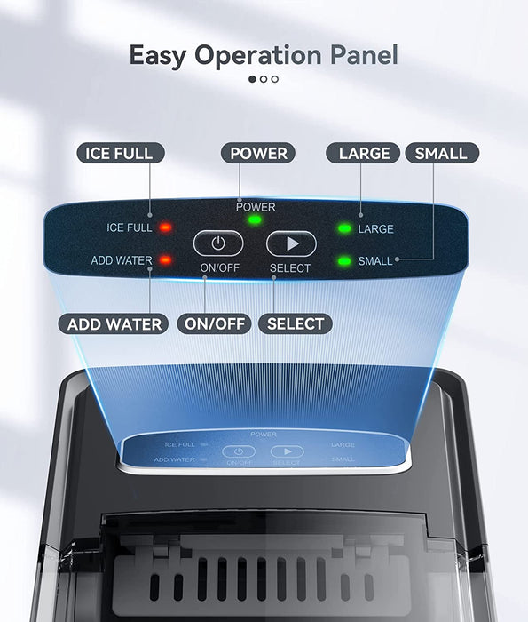 ecozy Portable Ice Maker Countertop, 9 Cubes Ready in 6 Mins, 26.5 lbs in 24 Hours, Self-Cleaning Ice Maker Machine with Ice Bags/Ice Scoop/Ice Basket for Home Kitchen Office Bar Party, Silver