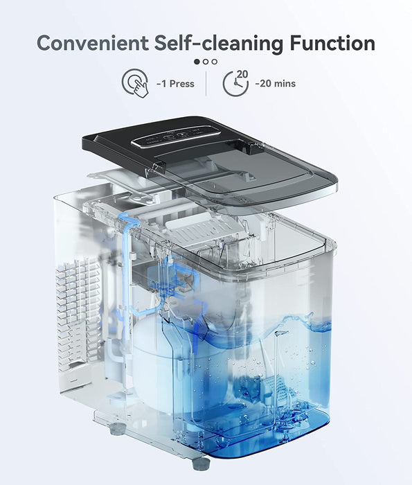 ecozy Portable Ice Maker Countertop, 9 Cubes Ready in 6 Mins, 26.5 lbs in 24 Hours, Self-Cleaning Ice Maker Machine with Ice Bags/Ice Scoop/Ice Basket for Home Kitchen Office Bar Party, Silver