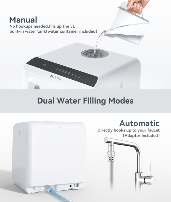 ecozy Portable Dishwasher Countertop, Mini Dishwasher with a Built-in 5L Water Tank, No Hookup Needed, 6 Washing Programs, Extra Air Drying Function for Apartments, Camping and RV